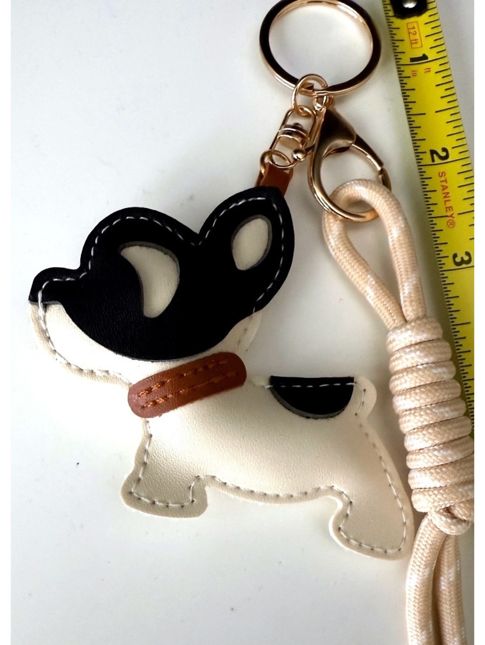 Boston Terrier French Bulldog Bag Charm Keychain Black White Dog